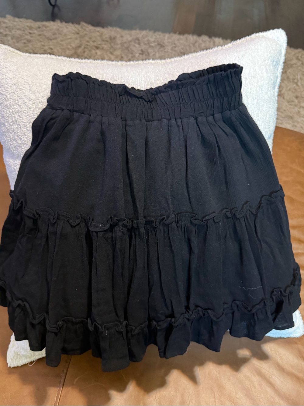 Women's Black Tiered Midi Skirt with Smocked Waist